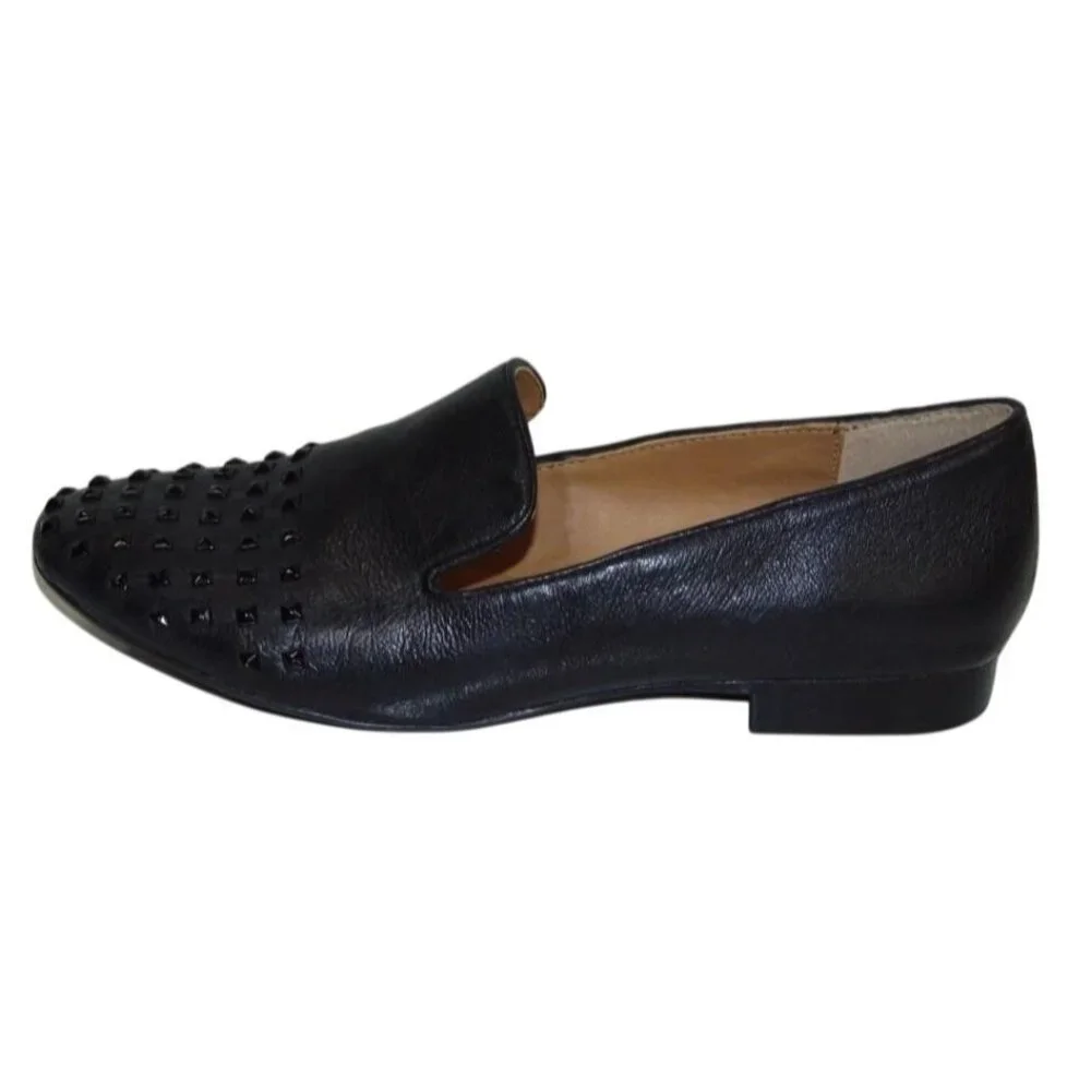 Steve Madden Henri Black Leather Upper Embellished Studded Slip On Loafers sz 8